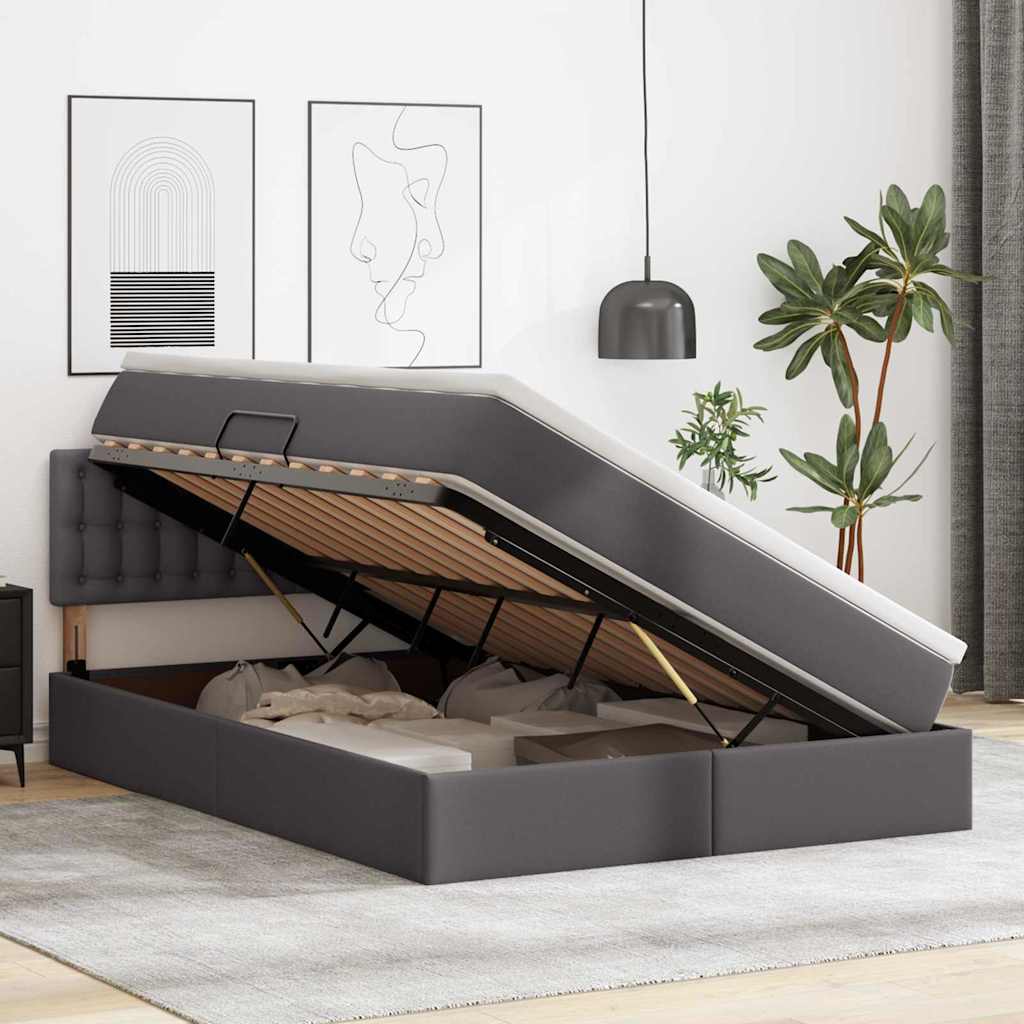 Lit avec rangement et matelas Gris 140 x 190 cm Simili cuir - XIOS