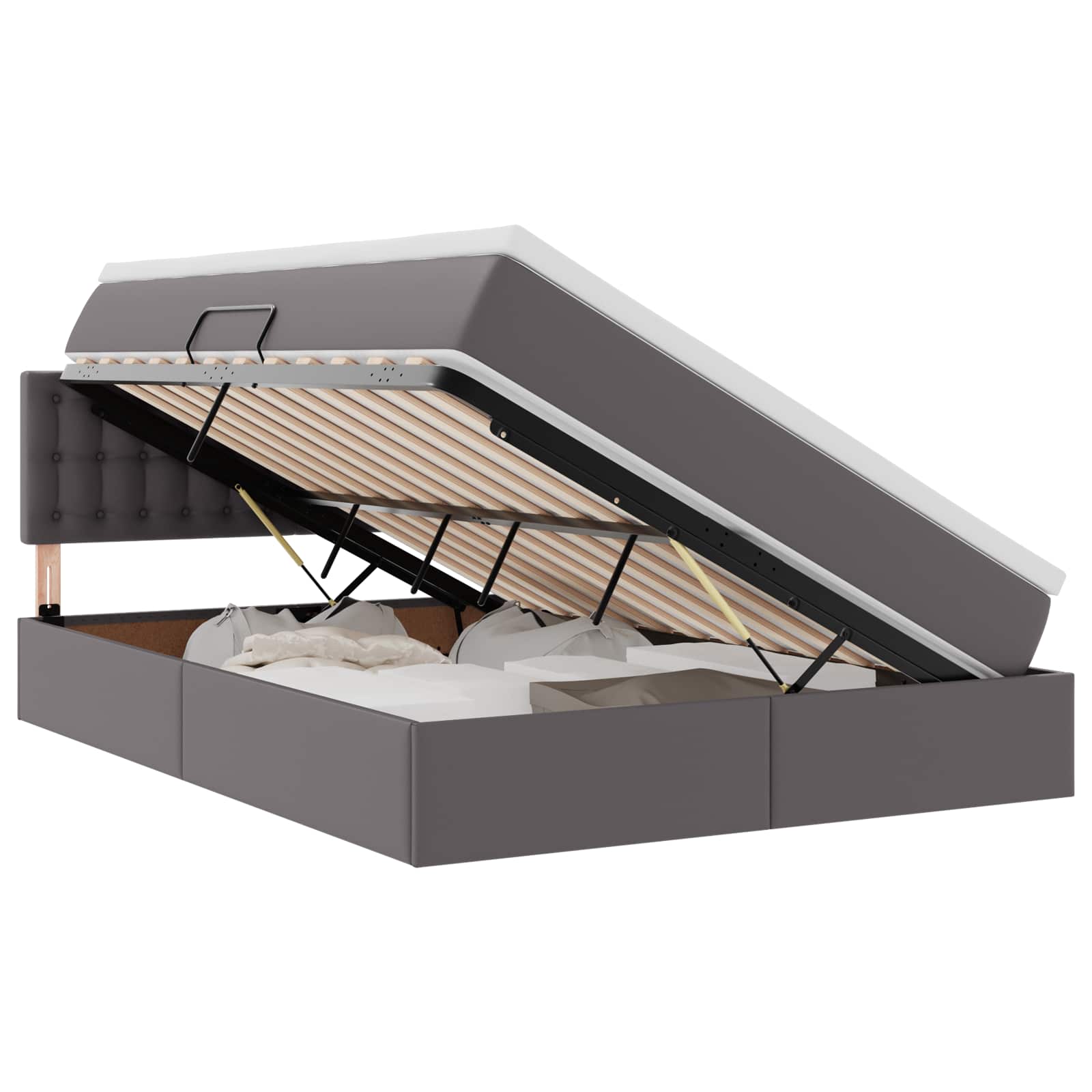 Lit avec rangement et matelas Gris 140 x 190 cm Simili cuir - XIOS