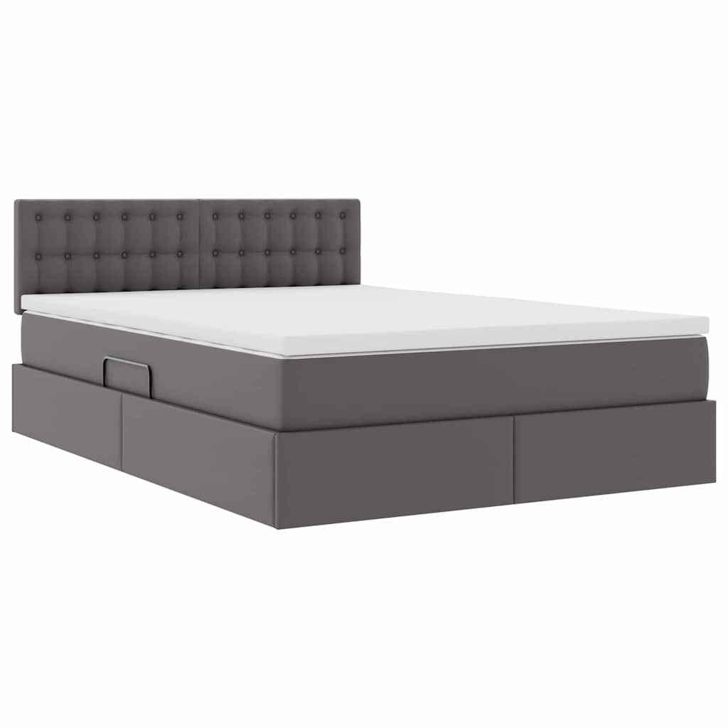 Lit avec rangement et matelas Gris 140 x 190 cm Simili cuir - XIOS