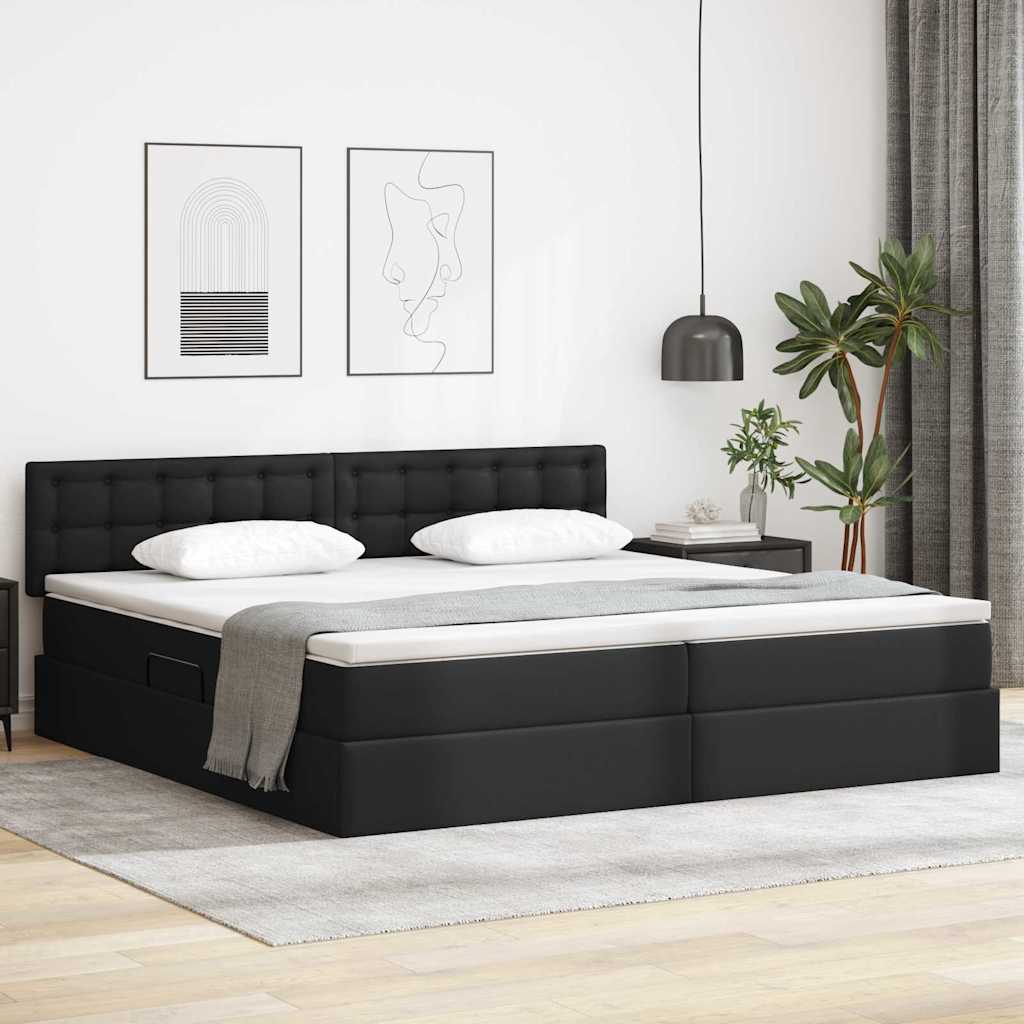 Lit avec rangement et matelas Noir 200 x 200 cm Simili cuir - XIOS