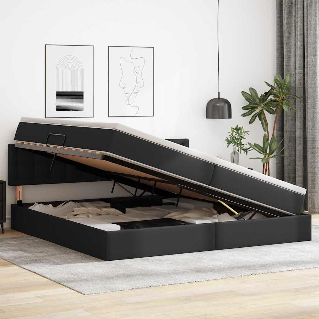 Lit avec rangement et matelas Noir 200 x 200 cm Simili cuir - XIOS