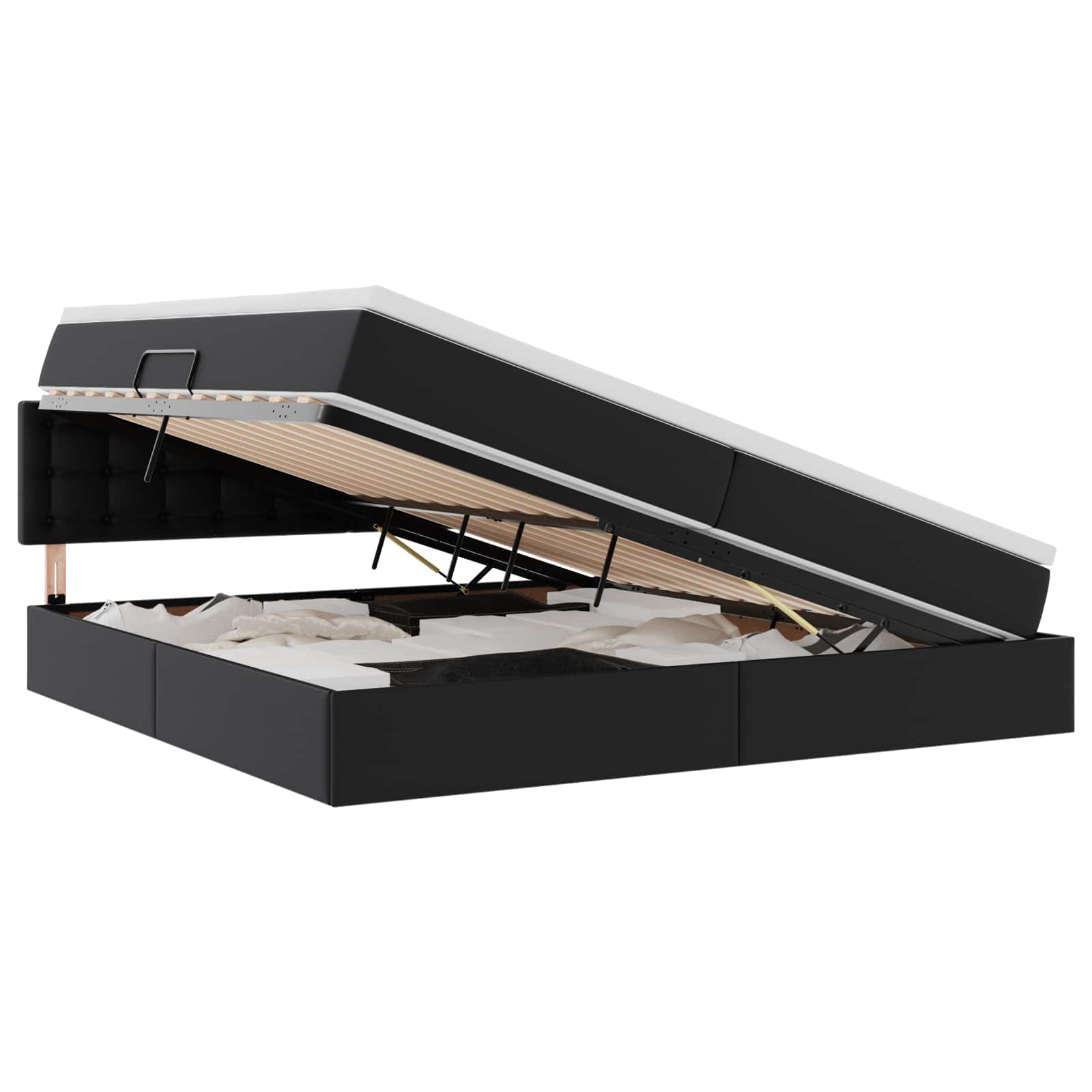Lit avec rangement et matelas Noir 200 x 200 cm Simili cuir - XIOS