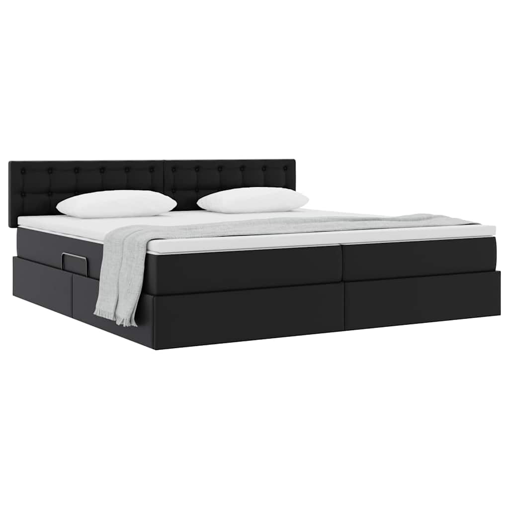 Lit avec rangement et matelas Noir 200 x 200 cm Simili cuir - XIOS