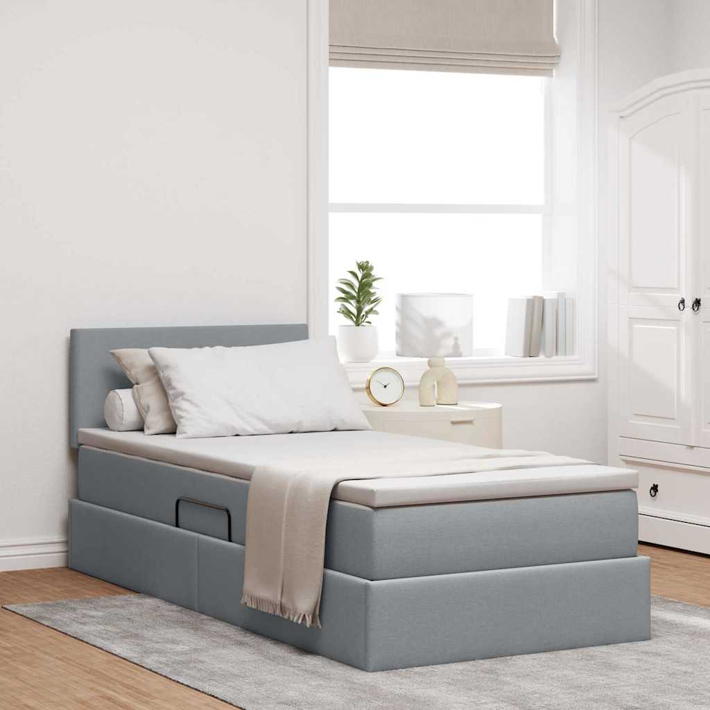 Lit avec rangement et matelas Gris clair 90 x 200 cm Velours - XIOS