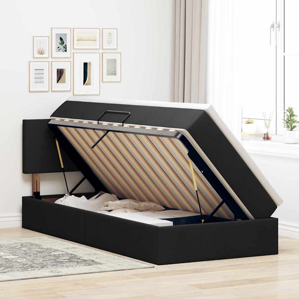 Lit avec rangement et matelas Noir 100 x 200 cm Velours - XIOS