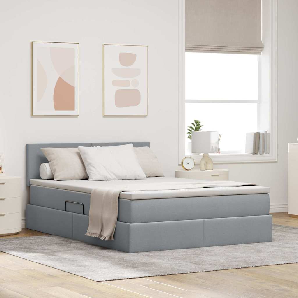 Lit avec rangement et matelas Gris clair 140 x 200 cm Velours