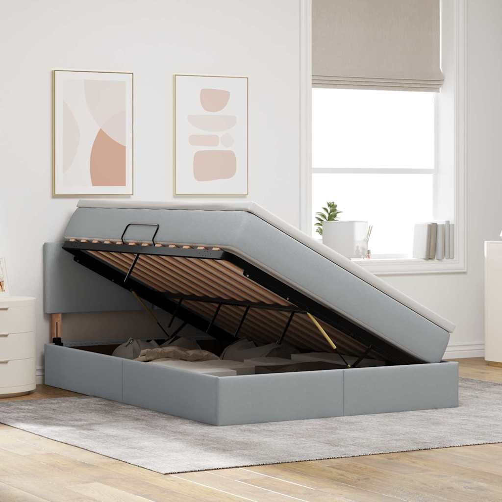 Lit avec rangement et matelas Gris clair 140 x 200 cm Velours