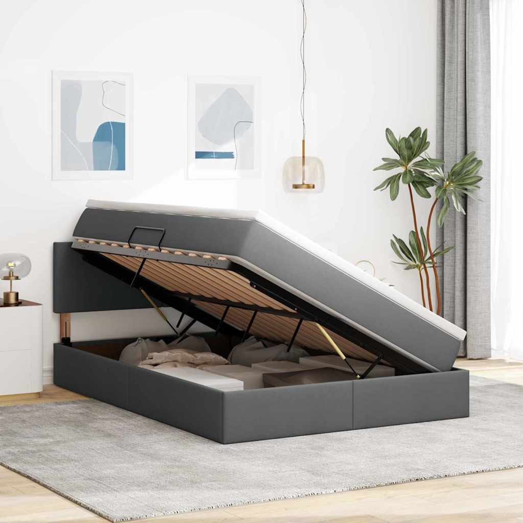 Lit avec rangement et matelas Gris foncé 140 x 200 cm Velours - XIOS