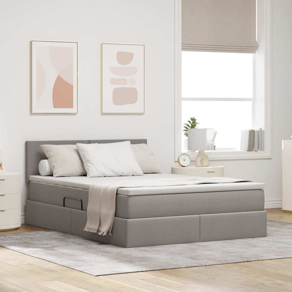 Lit avec rangement et matelas avec matelas Taupe 140 x 200 cm - XIOS