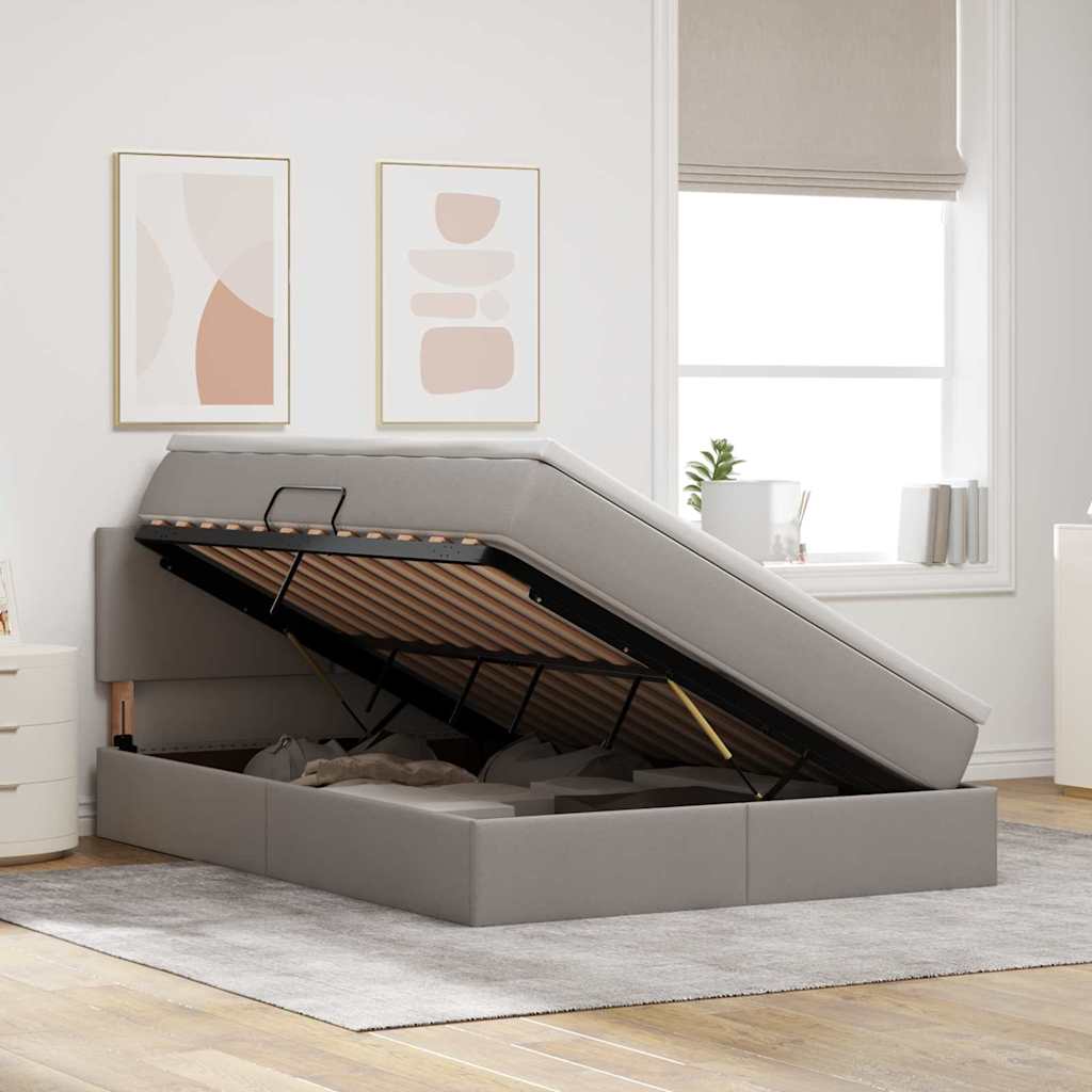 Lit avec rangement et matelas avec matelas Taupe 140 x 200 cm - XIOS