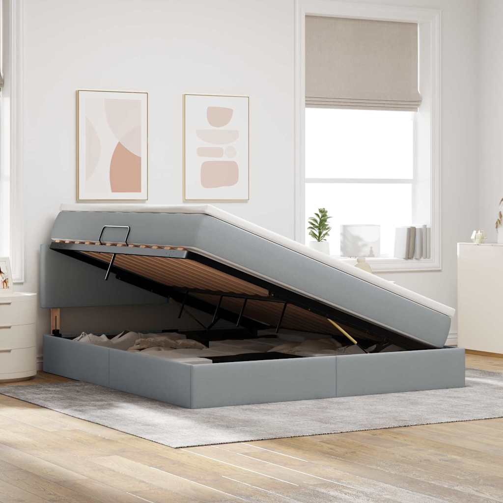Lit avec rangement et matelas Gris clair 160 x 200 cm - XIOS