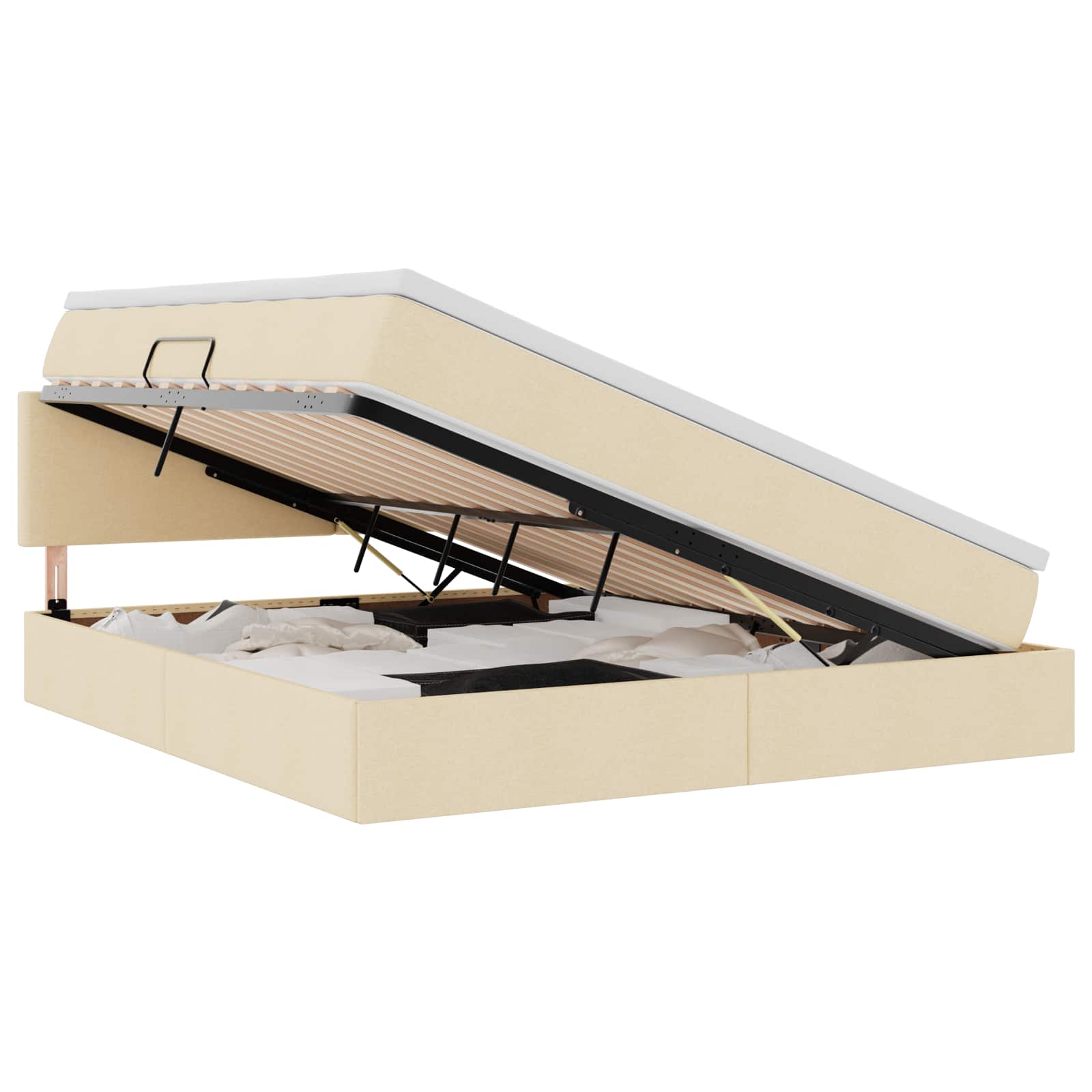 Lit avec rangement et matelas avec matelas Crème 160 x 200 cm - XIOS