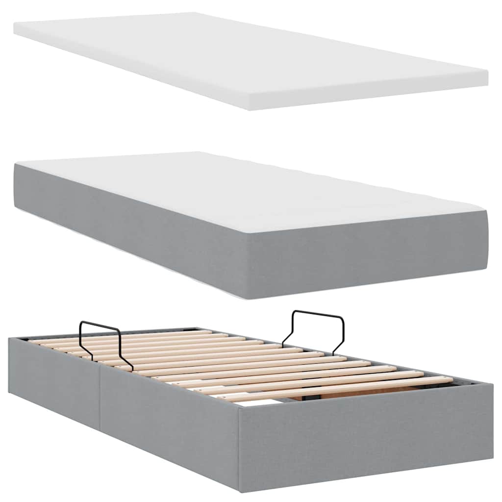 Lit avec rangement et matelas Gris clair 90 x 190 cm Velours - XIOS
