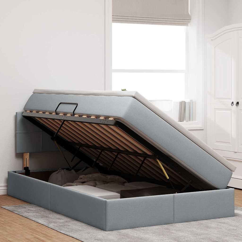Lit avec rangement et matelas Gris clair 120 x 200 cm Velours - XIOS
