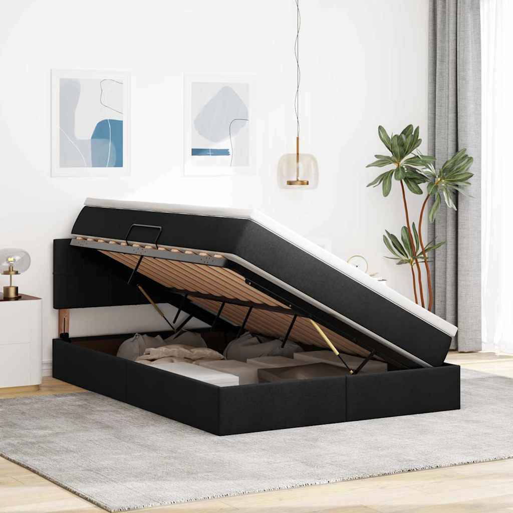 Lit avec rangement et matelas Noir 140 x 190 cm Velours - XIOS