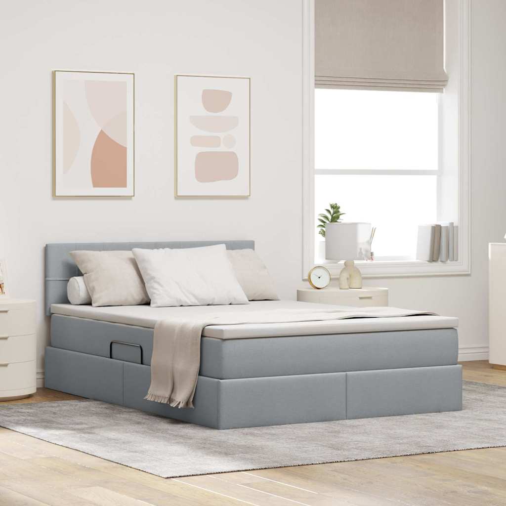Lit avec rangement et matelas Gris clair 140 x 200 cm - XIOS
