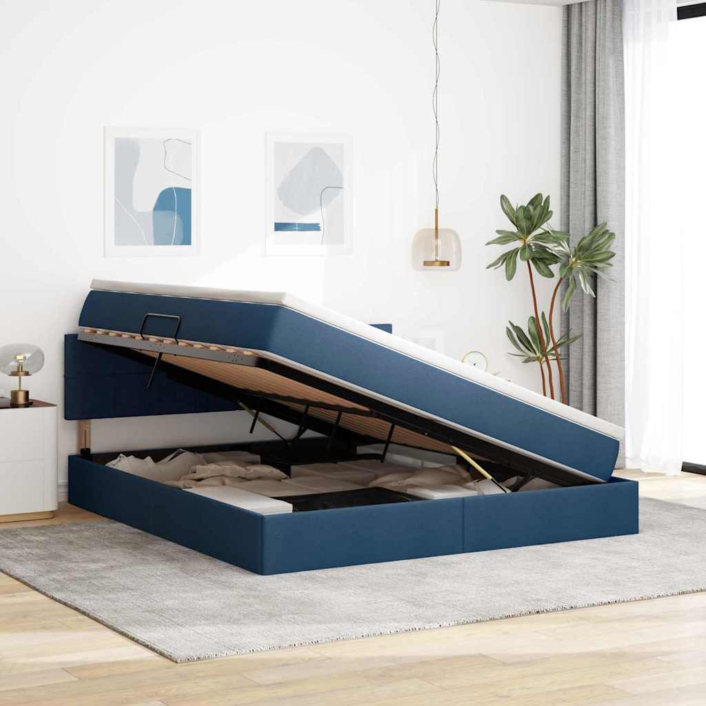 Lit avec rangement et matelas avec matelas Bleu 160 x 200 cm - XIOS