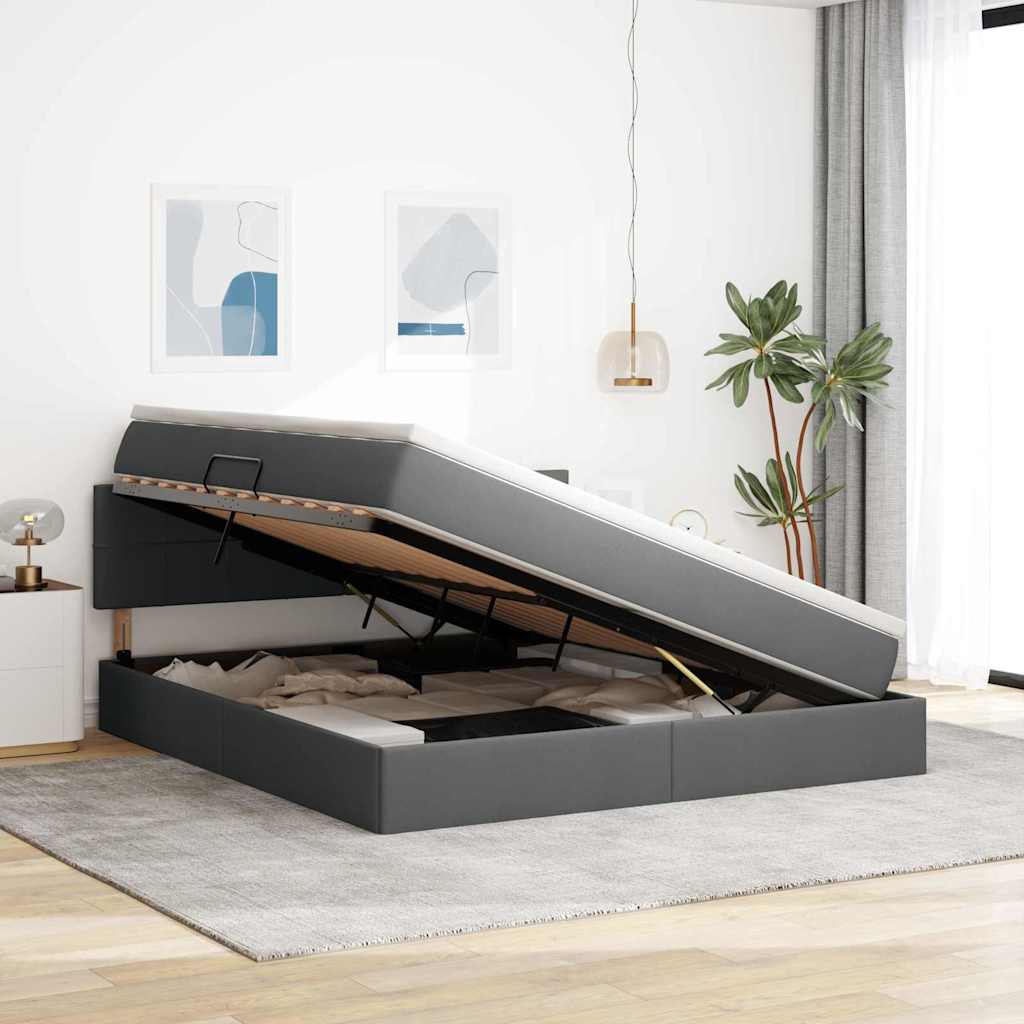Lit avec rangement et matelas Gris foncé 180 x 200 cm - XIOS