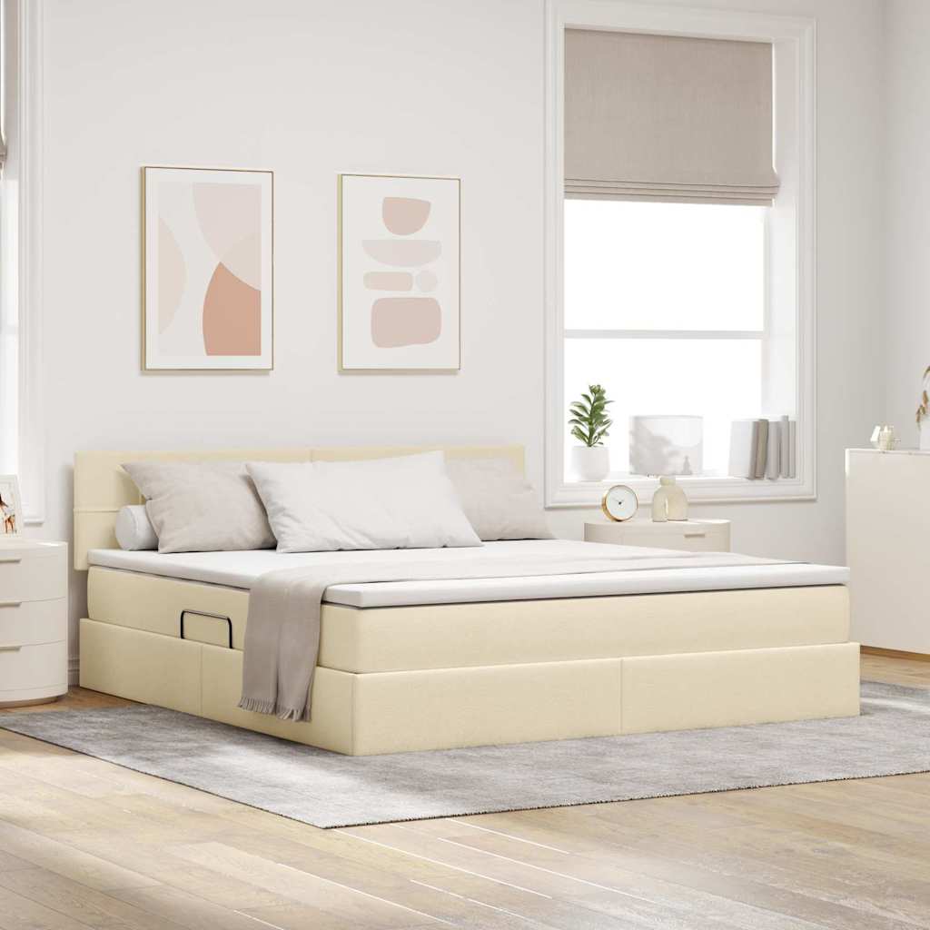 Lit avec rangement et matelas avec matelas Crème 180 x 200 cm - XIOS