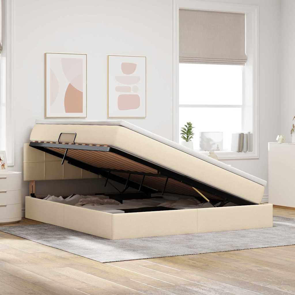 Lit avec rangement et matelas avec matelas Crème 180 x 200 cm - XIOS