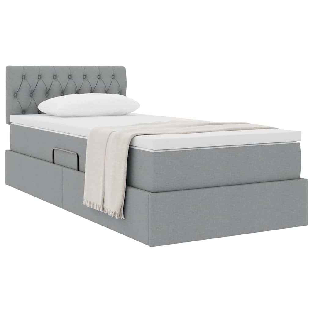 Lit avec rangement et matelas Gris clair 90 x 190 cm Velours - XIOS
