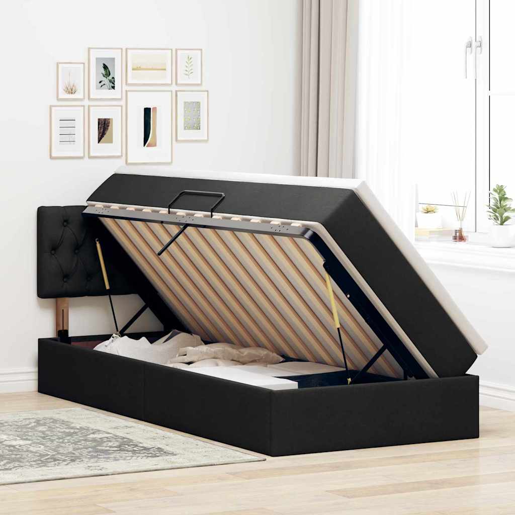 Lit avec rangement et matelas Noir 90 x 200 cm Velours - XIOS