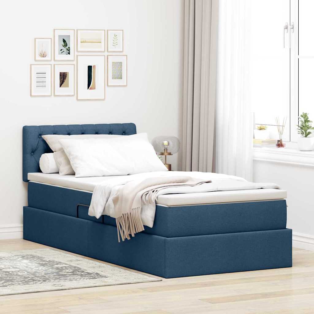Lit avec rangement et matelas Bleu 90 x 200 cm Velours - XIOS