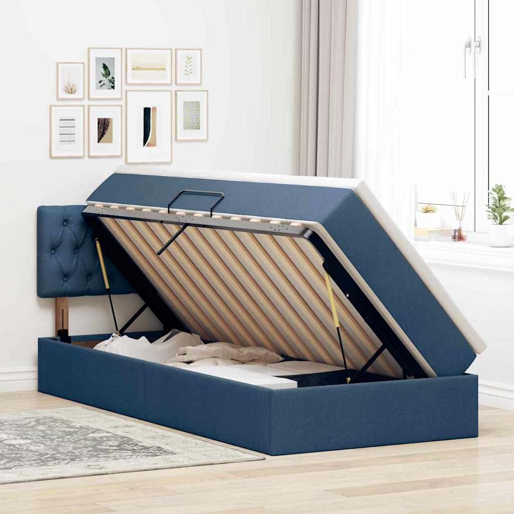 Lit avec rangement et matelas Bleu 90 x 200 cm Velours - XIOS