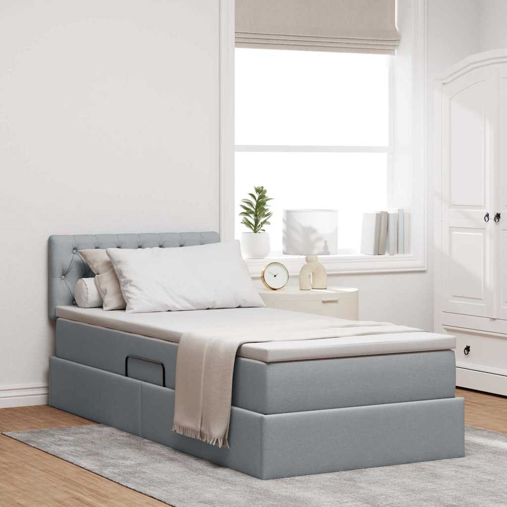 Lit avec rangement et matelas Gris clair 100 x 200 cm Velours - XIOS