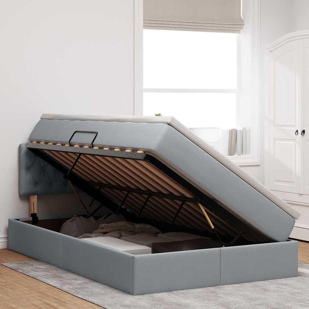 Lit avec rangement et matelas Gris clair 120 x 200 cm Velours - XIOS
