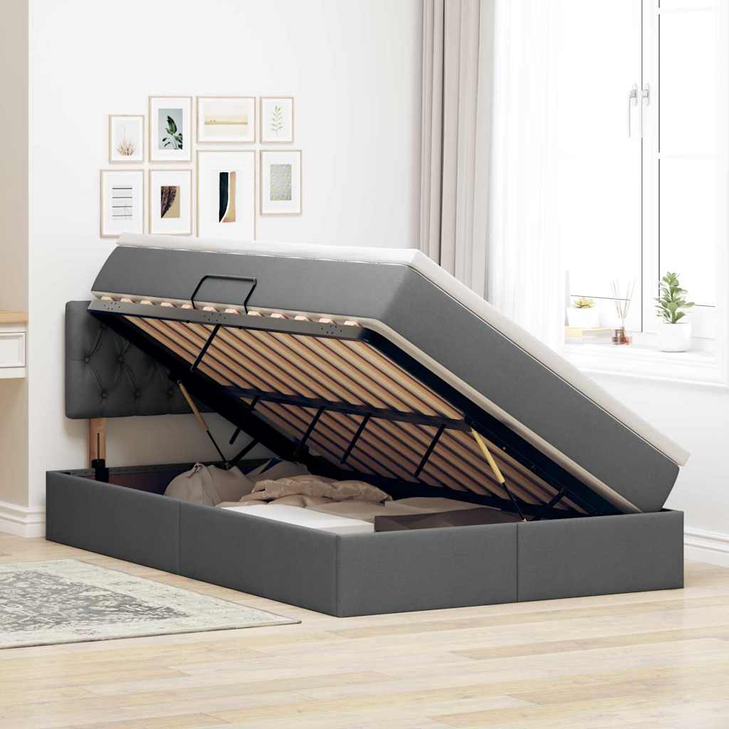 Lit avec rangement et matelas Gris foncé 120 x 200 cm Velours - XIOS