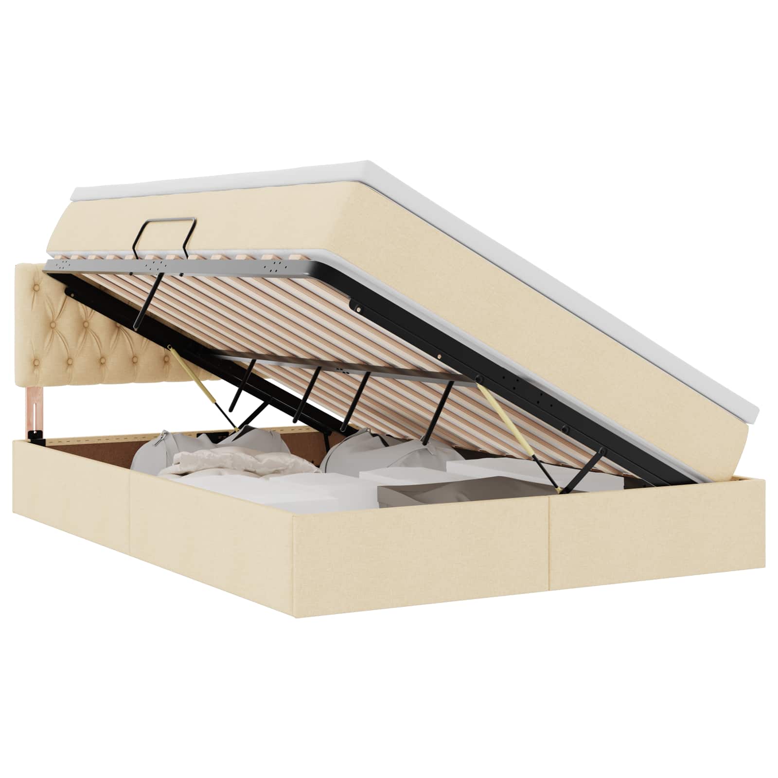 Lit avec rangement et matelas avec matelas Crème 140 x 190 cm - XIOS