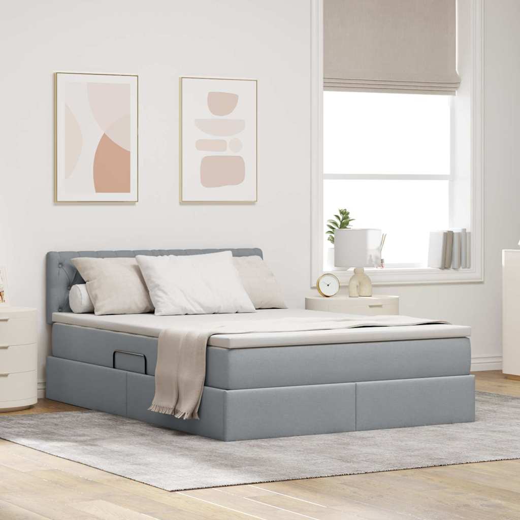 Lit avec rangement et matelas Gris clair 140 x 200 cm - XIOS