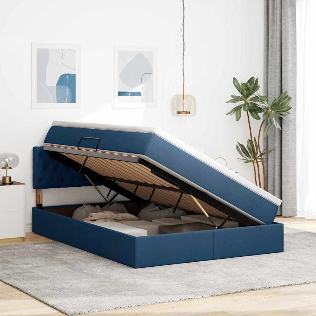 Lit avec rangement et matelas avec matelas Bleu 140 x 200 cm - XIOS