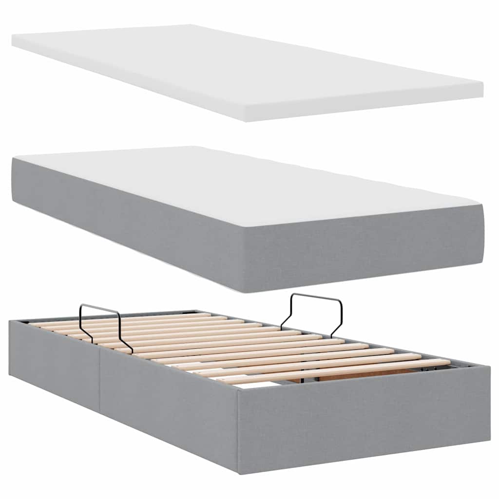 Lit avec rangement et matelas Gris clair 90 x 190 cm Velours - XIOS