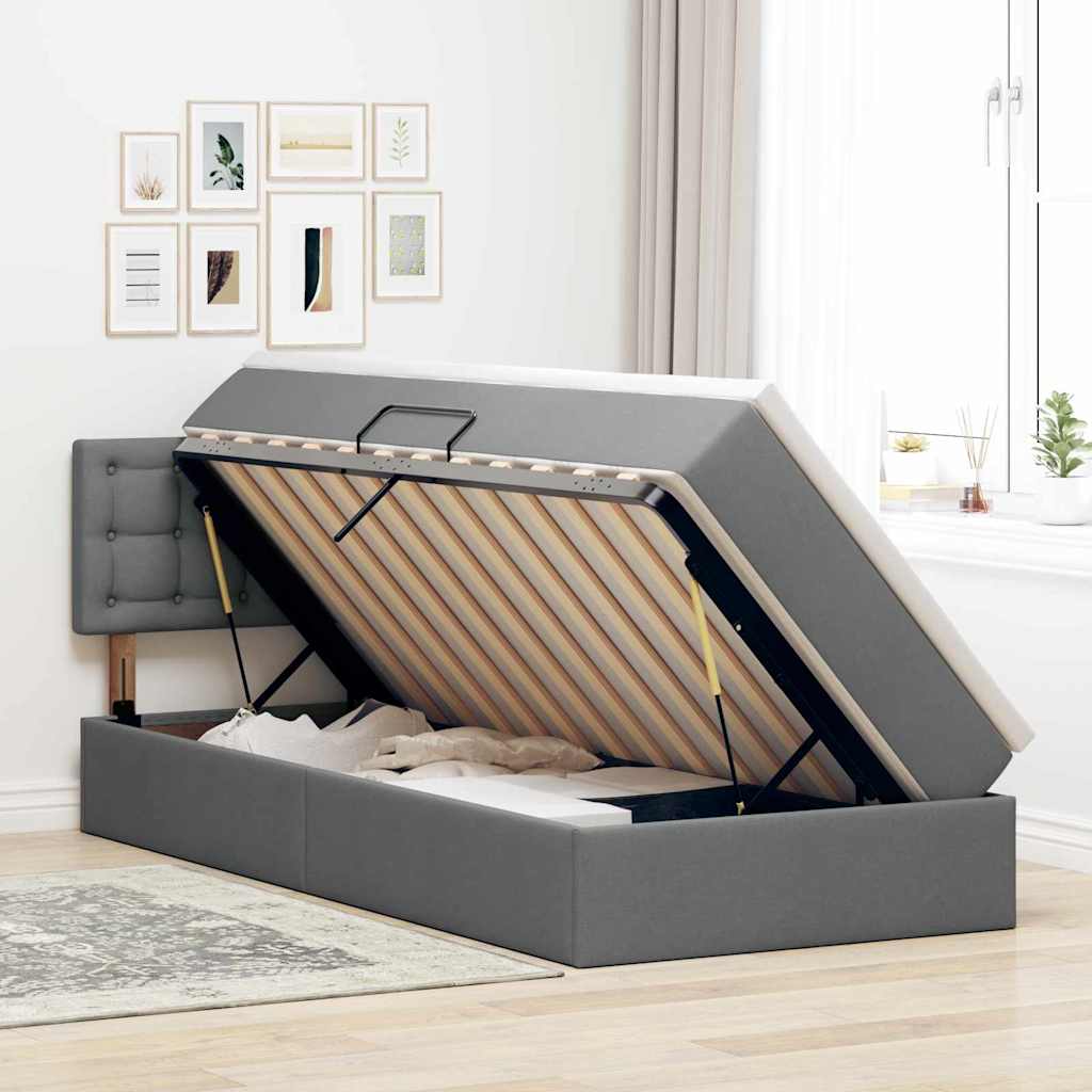 Lit avec rangement et matelas Gris foncé 90 x 200 cm Velours - XIOS