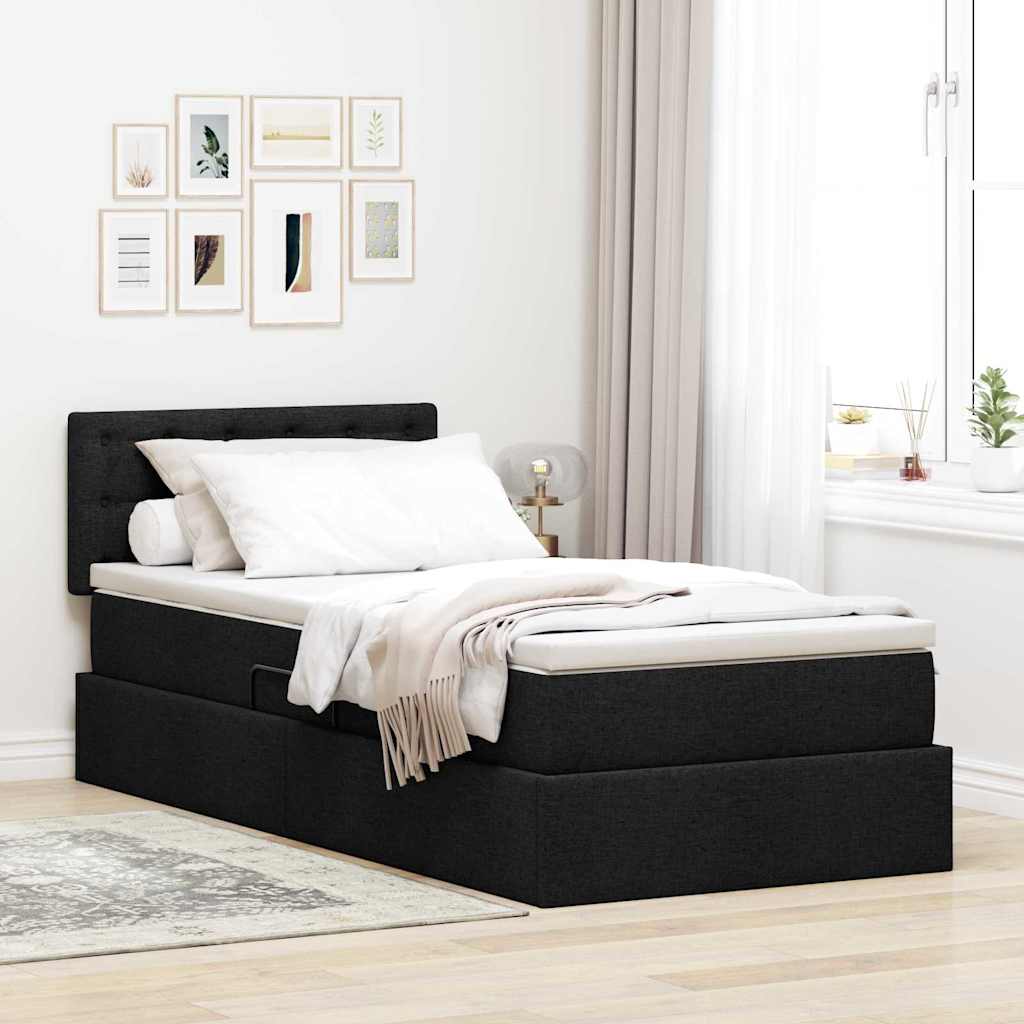 Lit avec rangement et matelas Noir 100 x 200 cm Velours - XIOS
