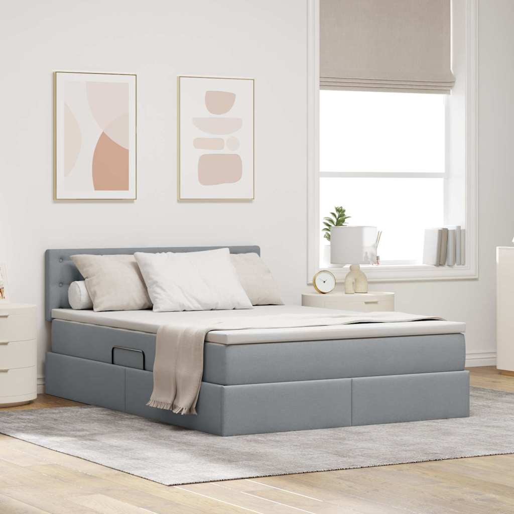 Lit avec rangement et matelas Gris clair 140 x 200 cm Velours - XIOS