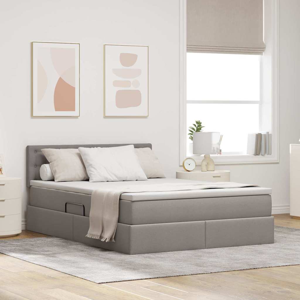 Lit avec rangement et matelas avec matelas Taupe 140 x 200 cm - XIOS