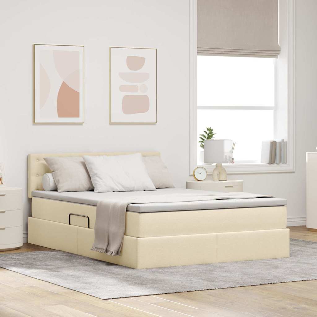 Lit avec rangement et matelas Crème 140 x 200 cm Velours