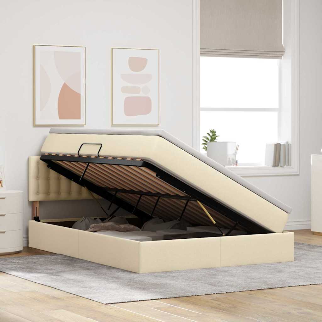 Lit avec rangement et matelas Crème 140 x 200 cm Velours