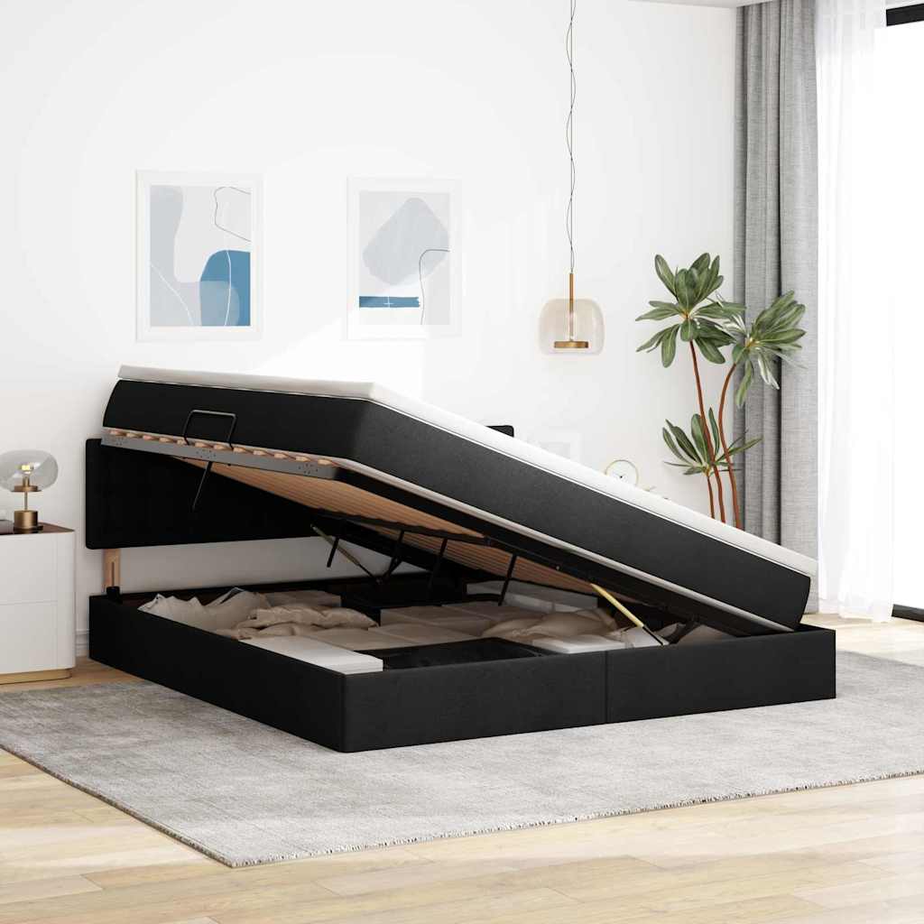 Lit avec rangement et matelas avec matelas Noir 160 x 200 cm - XIOS