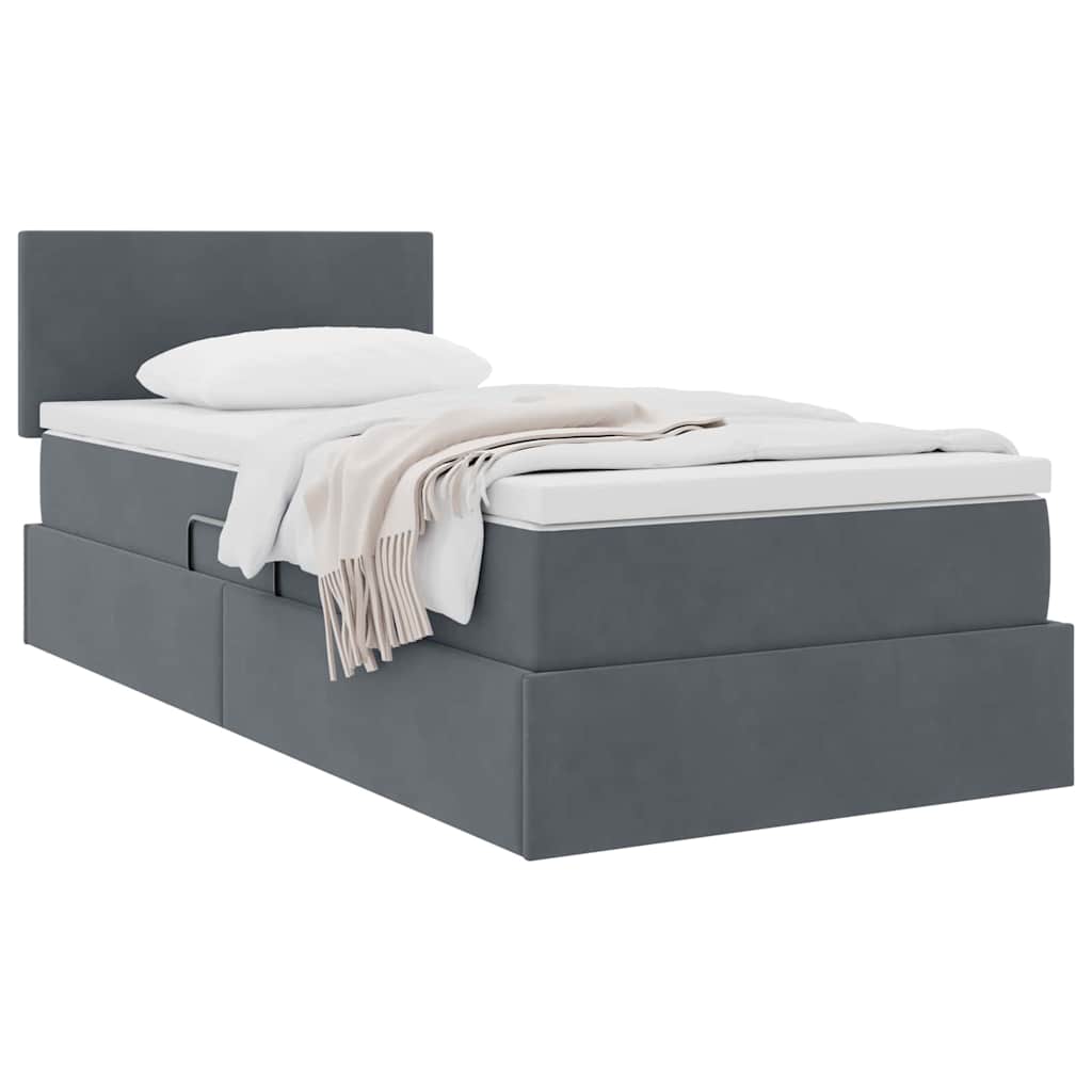 Lit de Rangement avec matelas Gris foncé 90 x 190 cm Velours - XIOS