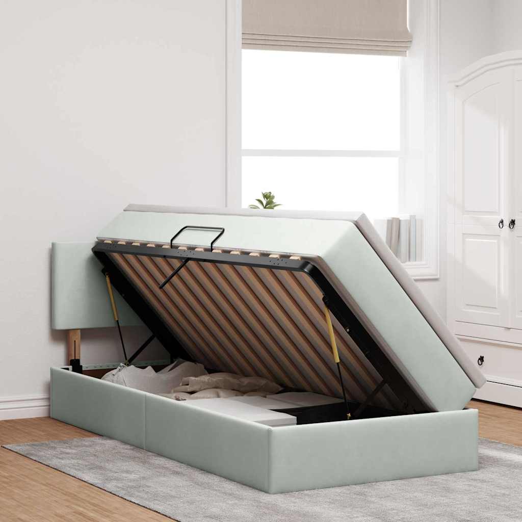 Lit de Rangement avec matelas Gris clair 90 x 200 cm Velours - XIOS