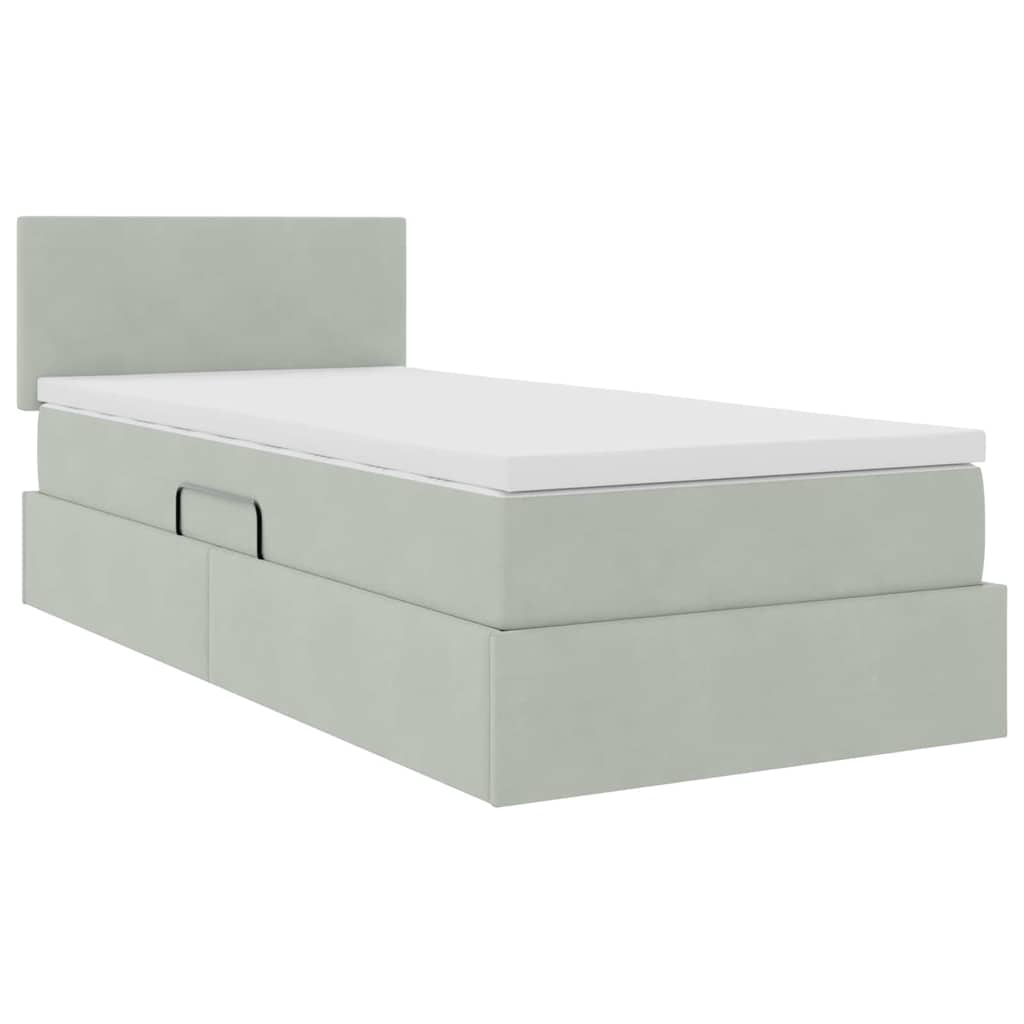 Lit de Rangement avec matelas Gris clair 90 x 200 cm Velours - XIOS
