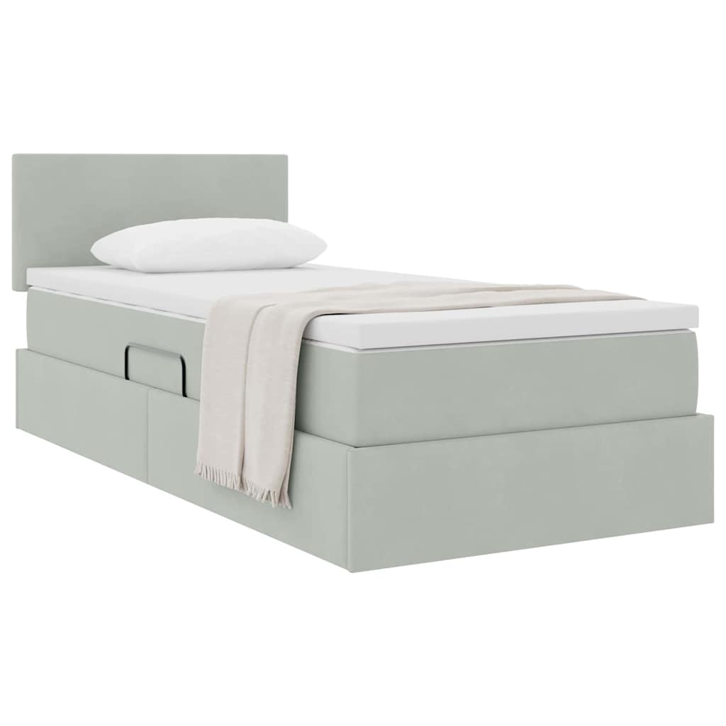 Lit de Rangement avec matelas Gris clair 90 x 200 cm Velours - XIOS