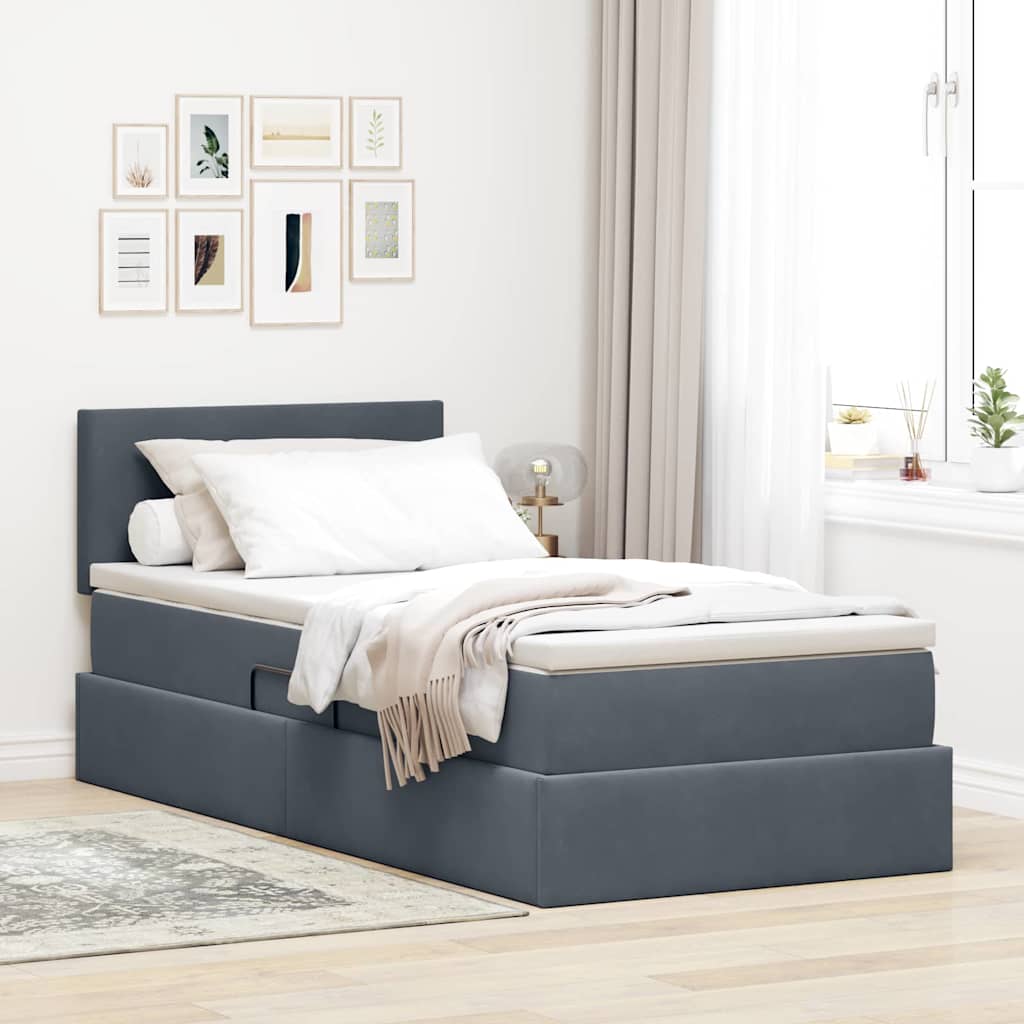 Lit de Rangement avec matelas Gris foncé 90 x 200 cm Velours - XIOS