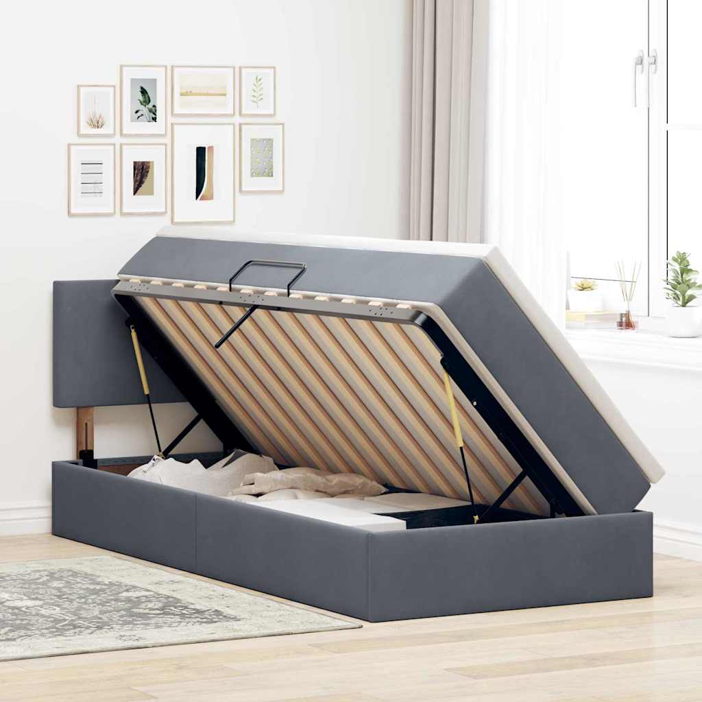 Lit de Rangement avec matelas Gris foncé 90 x 200 cm Velours - XIOS