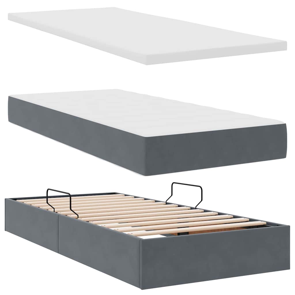 Lit de Rangement avec matelas Gris foncé 90 x 200 cm Velours - XIOS