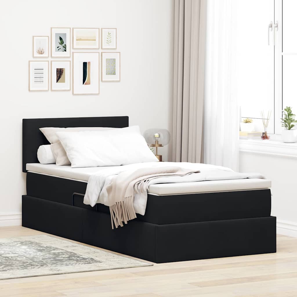 Lit de Rangement avec tête de lit Noir 90 x 200 cm Velours